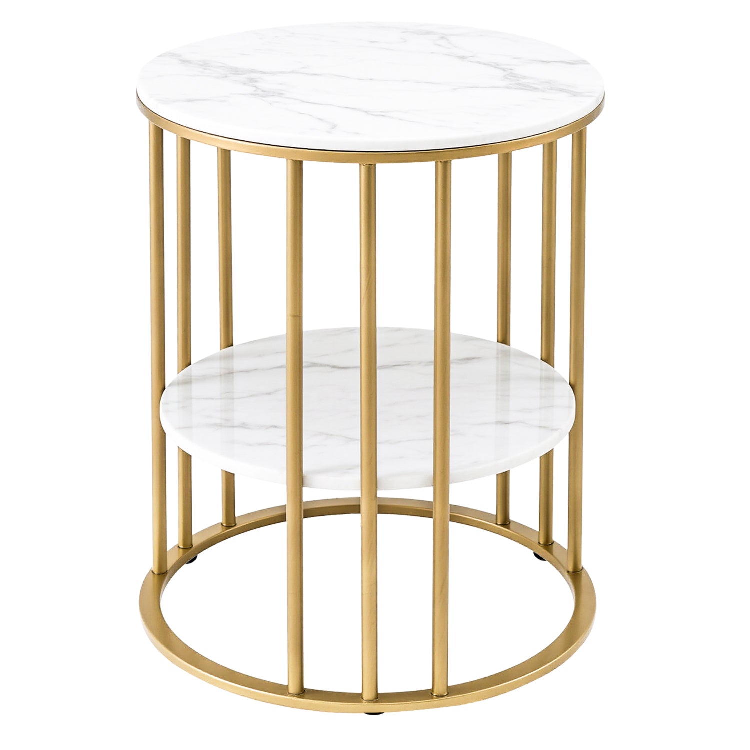 Coffee Tables: Artiss Coffee Table 2-Tier Round Marble Effect White&Gold