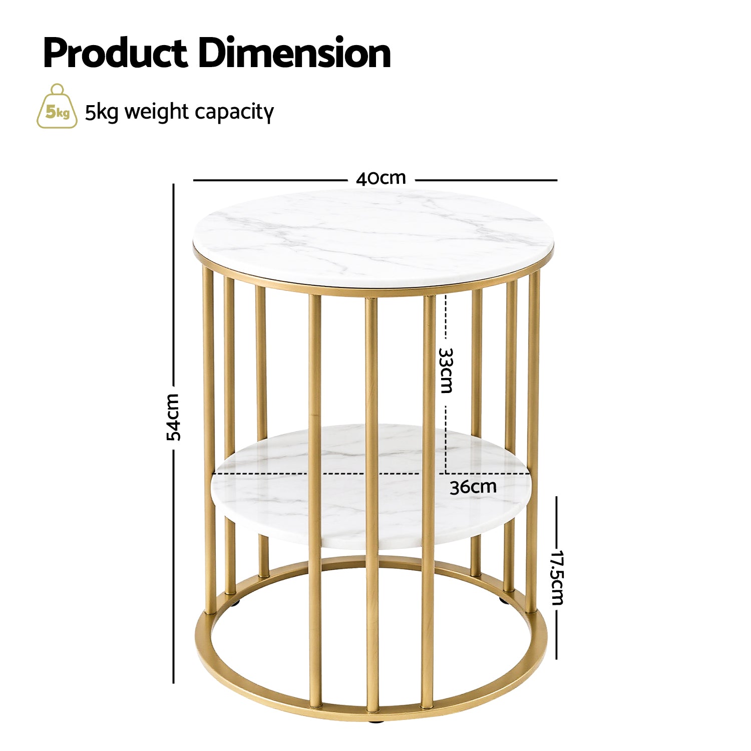 Coffee Tables: Artiss Coffee Table 2-Tier Round Marble Effect White&Gold