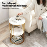 Coffee Tables: Artiss Coffee Table 2-Tier Round Marble Effect White&Gold