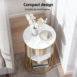 Coffee Tables: Artiss Coffee Table 2-Tier Round Marble Effect White&Gold