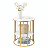 Coffee Tables: Artiss Coffee Table 2-Tier Round Marble Effect White&Gold