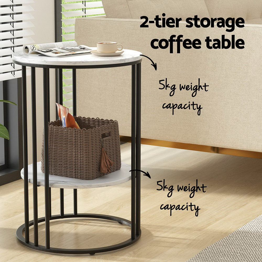 Coffee Tables: Artiss Coffee Table 2-Tier Round Marble Effect