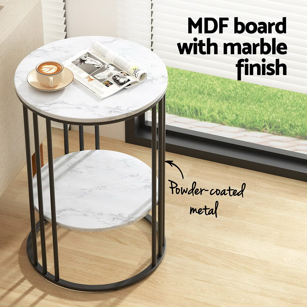 Coffee Tables: Artiss Coffee Table 2-Tier Round Marble Effect
