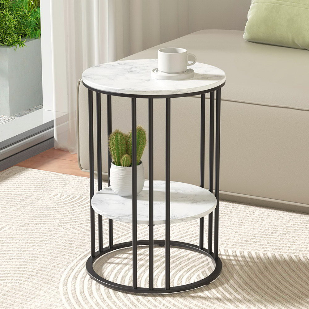 Coffee Tables: Artiss Coffee Table 2-Tier Round Marble Effect