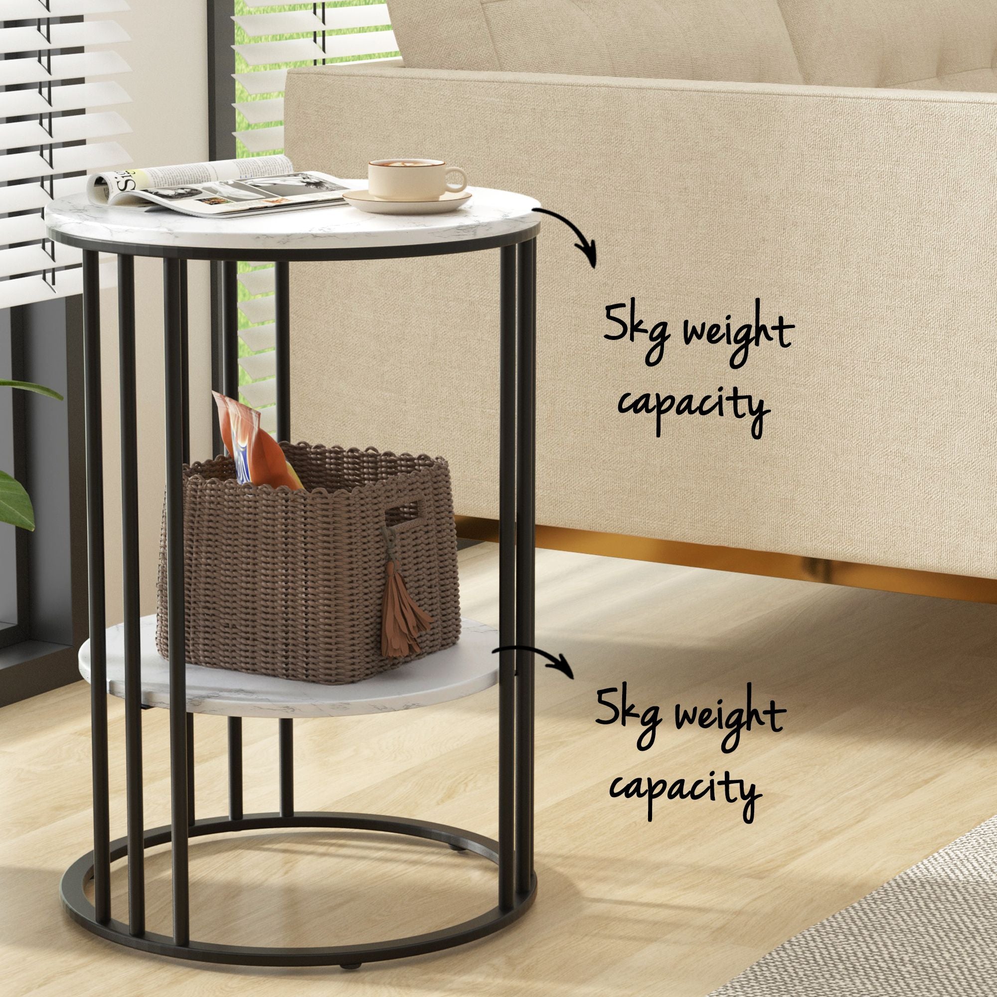Artiss Set of 2 Side Table Coffee Table 2-Tier Round Marble Effect