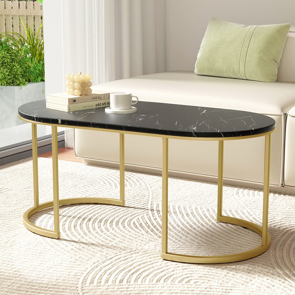 Coffee Tables: Artiss Coffee Table Marble Effect Black