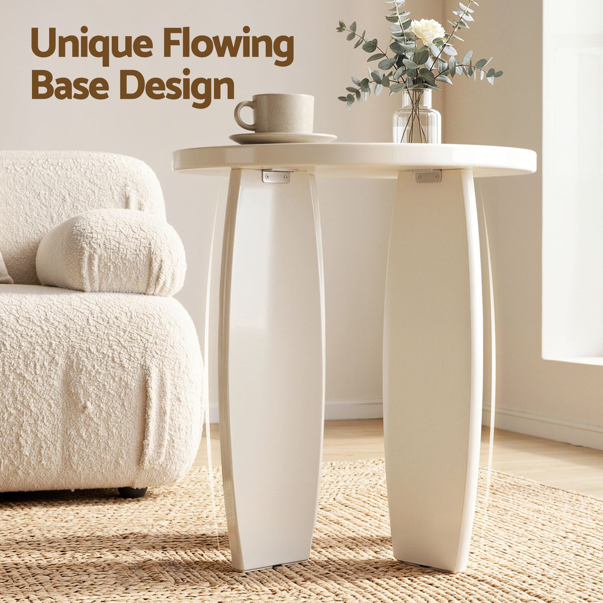 Artiss Round End Table Set Of 2 High-Gloss Coffee Table Bedside Nightstand 40x45cm Cream white