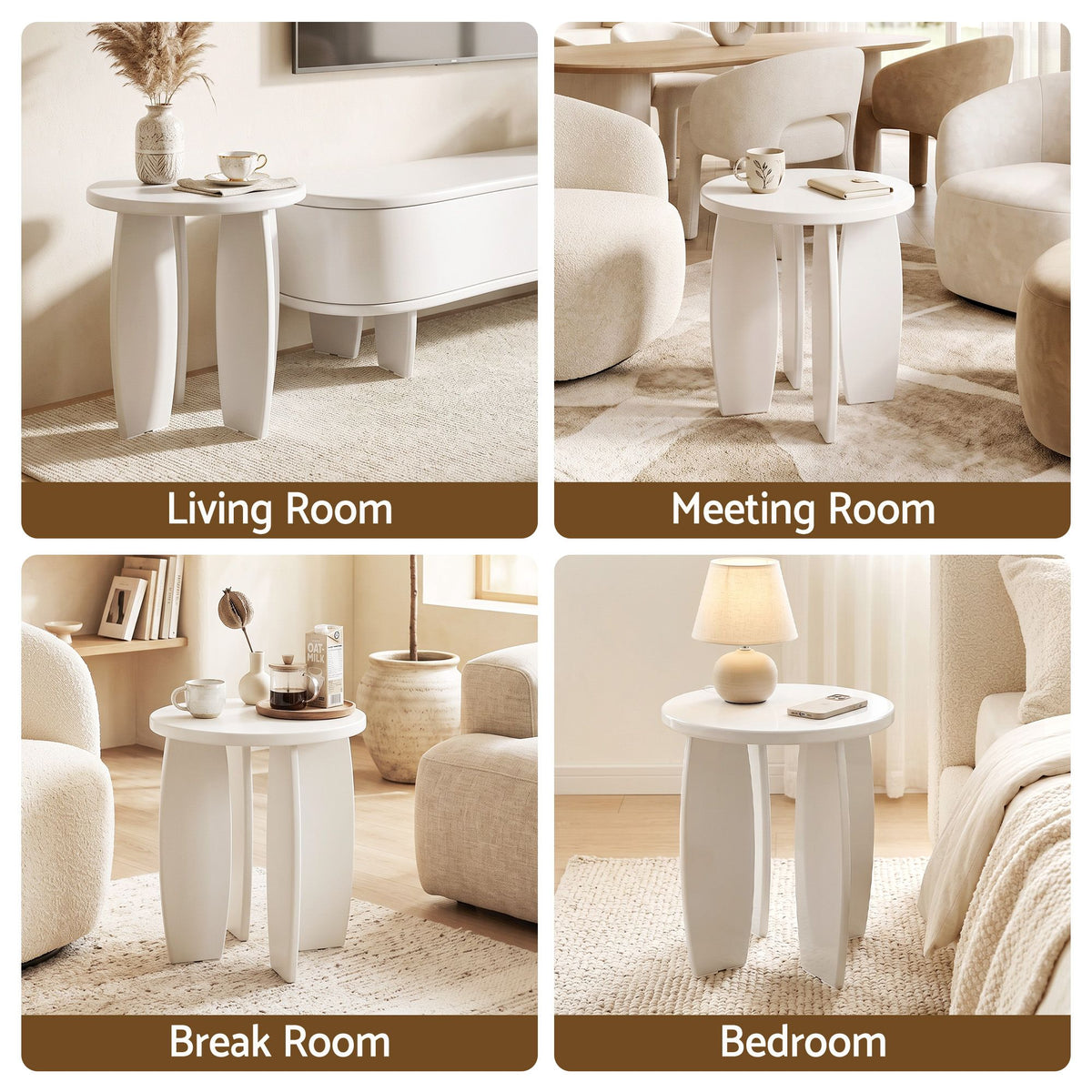 Artiss Round End Table Set Of 2 High-Gloss Coffee Table Bedside Nightstand 40x45cm Cream white