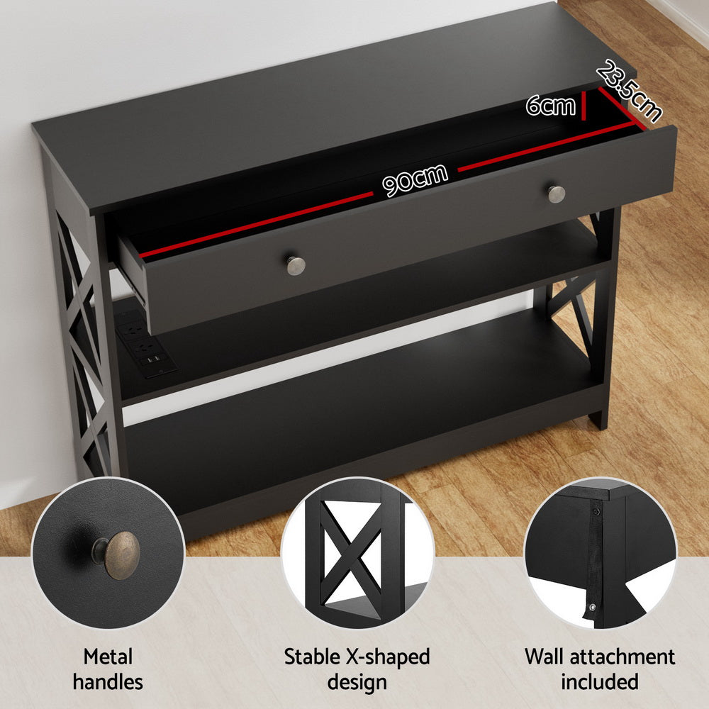 Side Tables: Artiss Console Table 3-tier USB Outlets