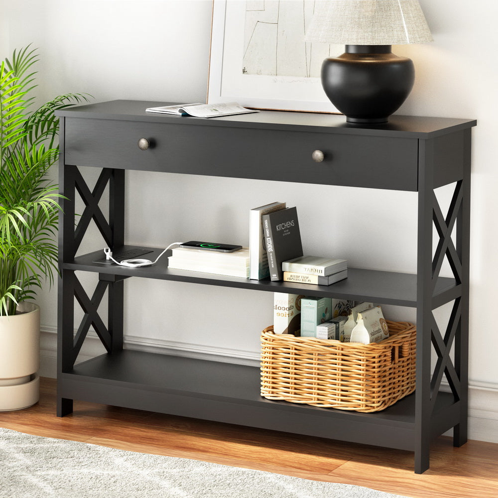 Side Tables: Artiss Console Table 3-tier USB Outlets