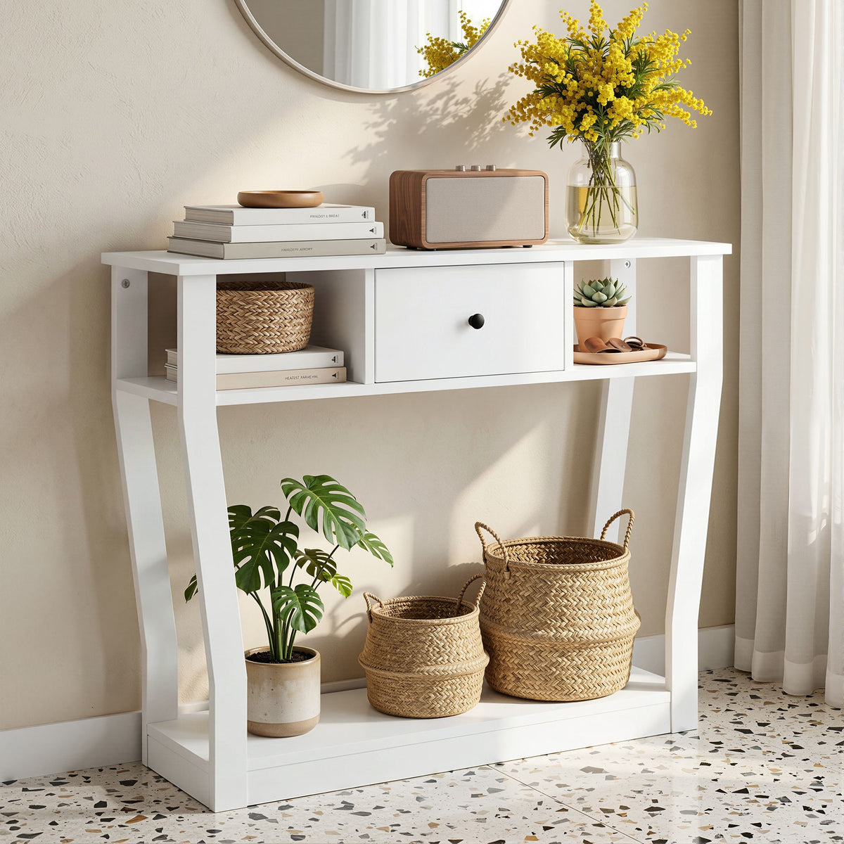 Artiss Console Table Entryway Hallway Sofa Side Table Drawer, White