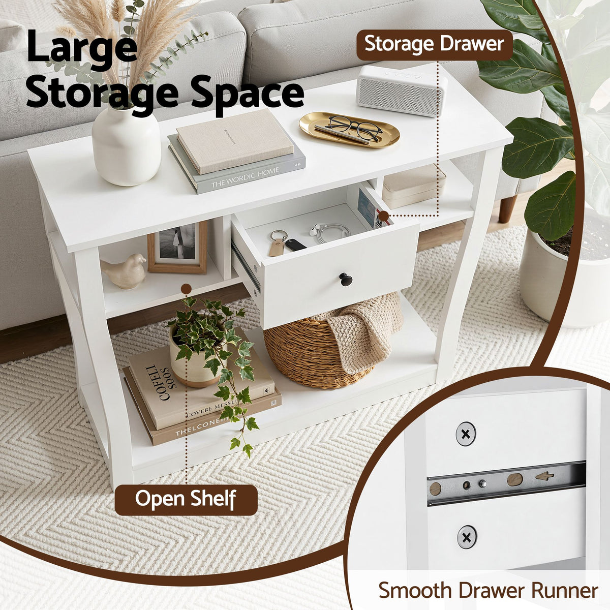 Artiss Console Table Entryway Hallway Sofa Side Table Drawer, White