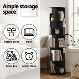 Bookcases & Shelves: Artiss 5 Tiers Bookshelf Swivel Bookcase Display Shelves Stand Round Black