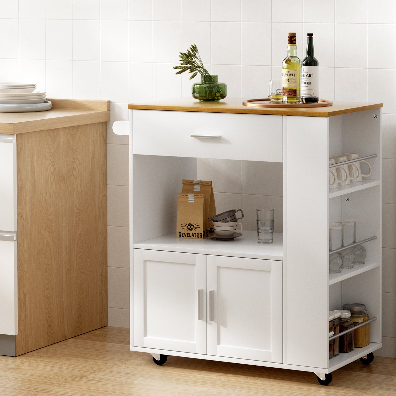 Kitchen & Dining Trolleys: Artiss Kitchen Island Trolley Rolling Serving Cart