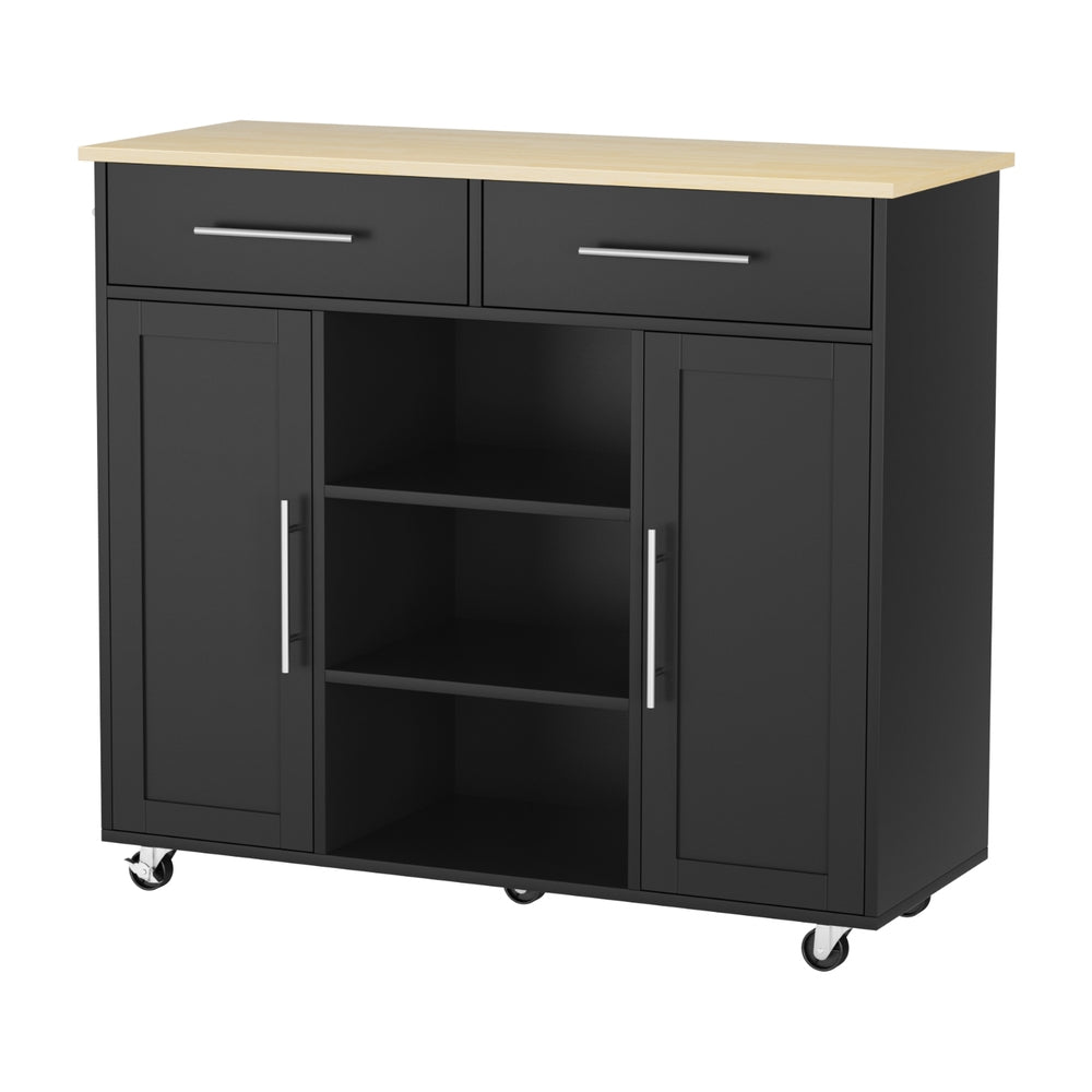 Work Benches: Artiss Kitchen Island Trolley Rolling Serving Cart Storage Drawer Cabinet 100cm Black