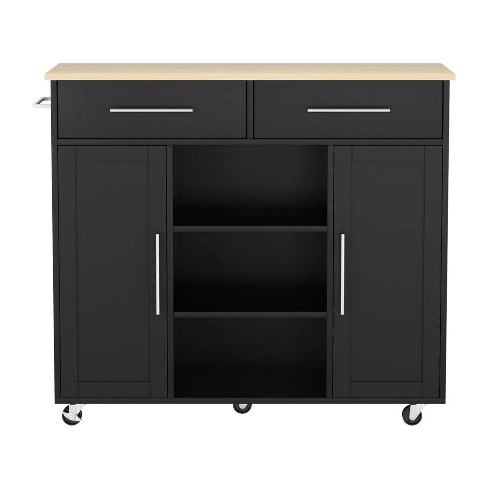 Work Benches: Artiss Kitchen Island Trolley Rolling Serving Cart Storage Drawer Cabinet 100cm Black