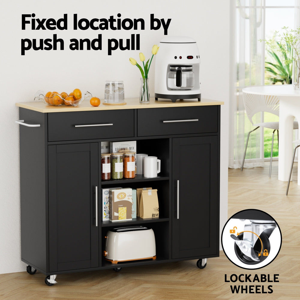Work Benches: Artiss Kitchen Island Trolley Rolling Serving Cart Storage Drawer Cabinet 100cm Black