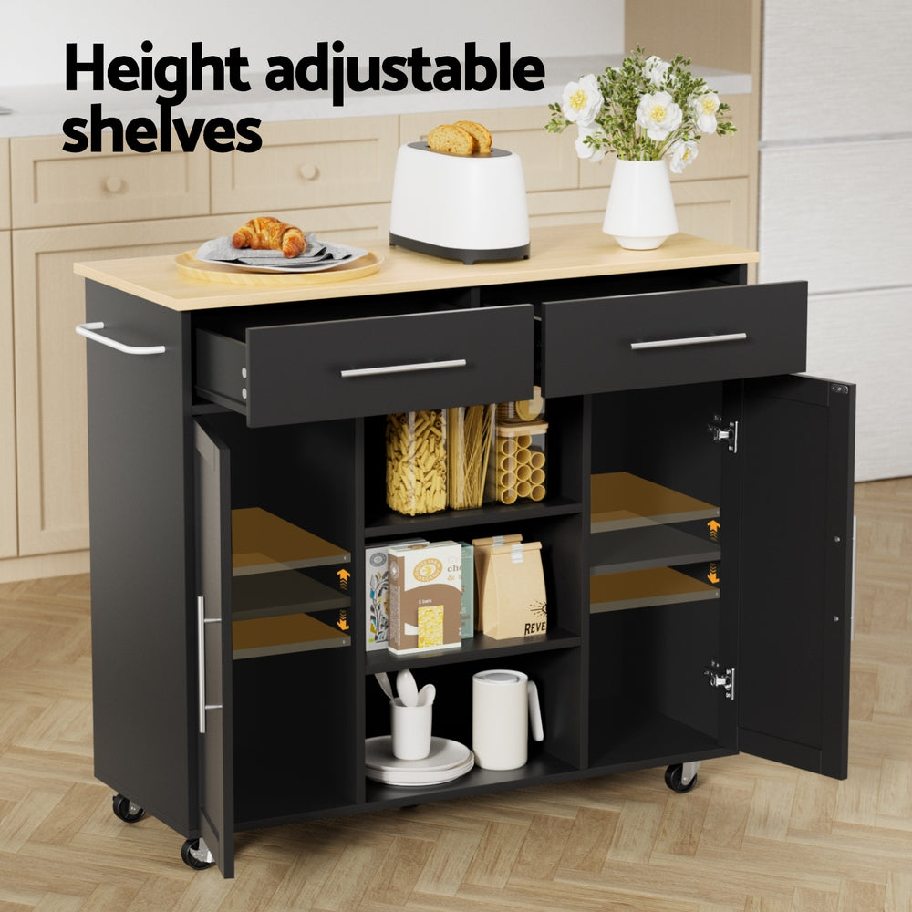 Work Benches: Artiss Kitchen Island Trolley Rolling Serving Cart Storage Drawer Cabinet 100cm Black