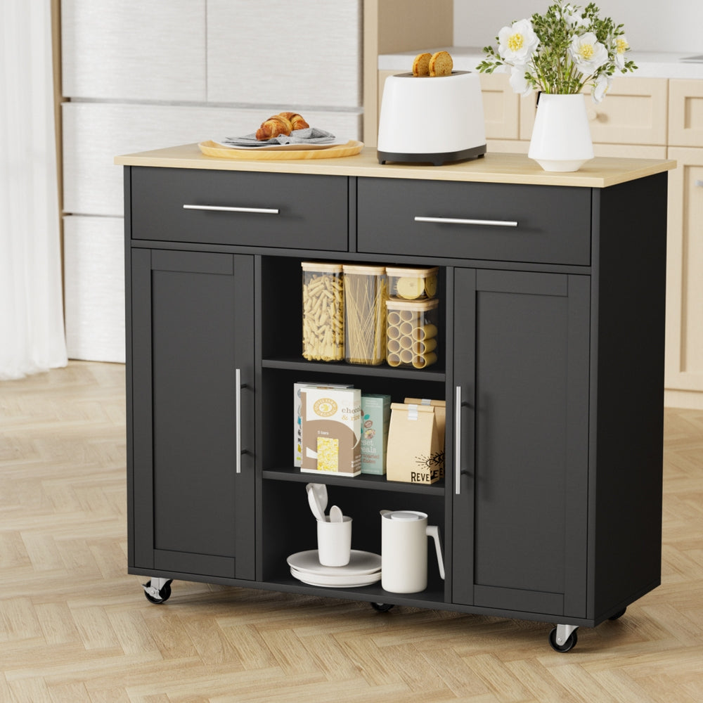 Work Benches: Artiss Kitchen Island Trolley Rolling Serving Cart Storage Drawer Cabinet 100cm Black