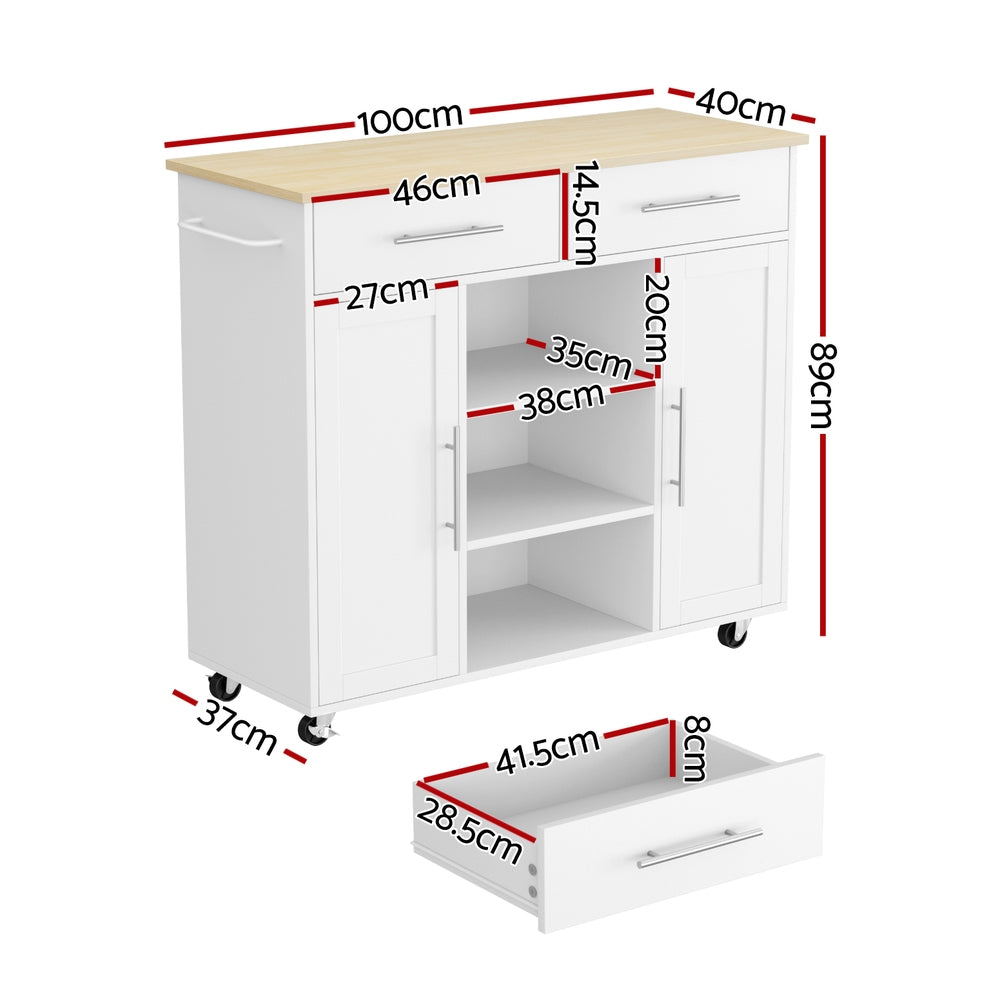 Work Benches: Artiss Kitchen Island Trolley Rolling Serving Cart Storage Drawer Cabinet 100cm White