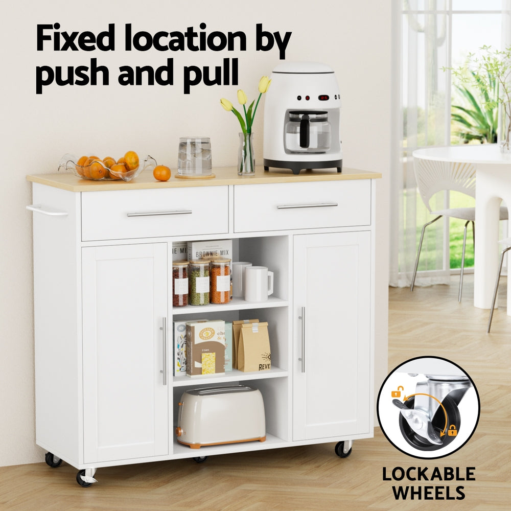 Work Benches: Artiss Kitchen Island Trolley Rolling Serving Cart Storage Drawer Cabinet 100cm White