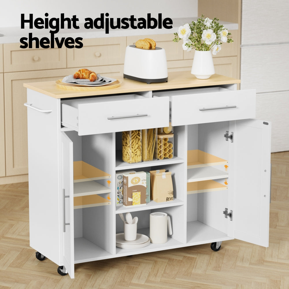 Work Benches: Artiss Kitchen Island Trolley Rolling Serving Cart Storage Drawer Cabinet 100cm White