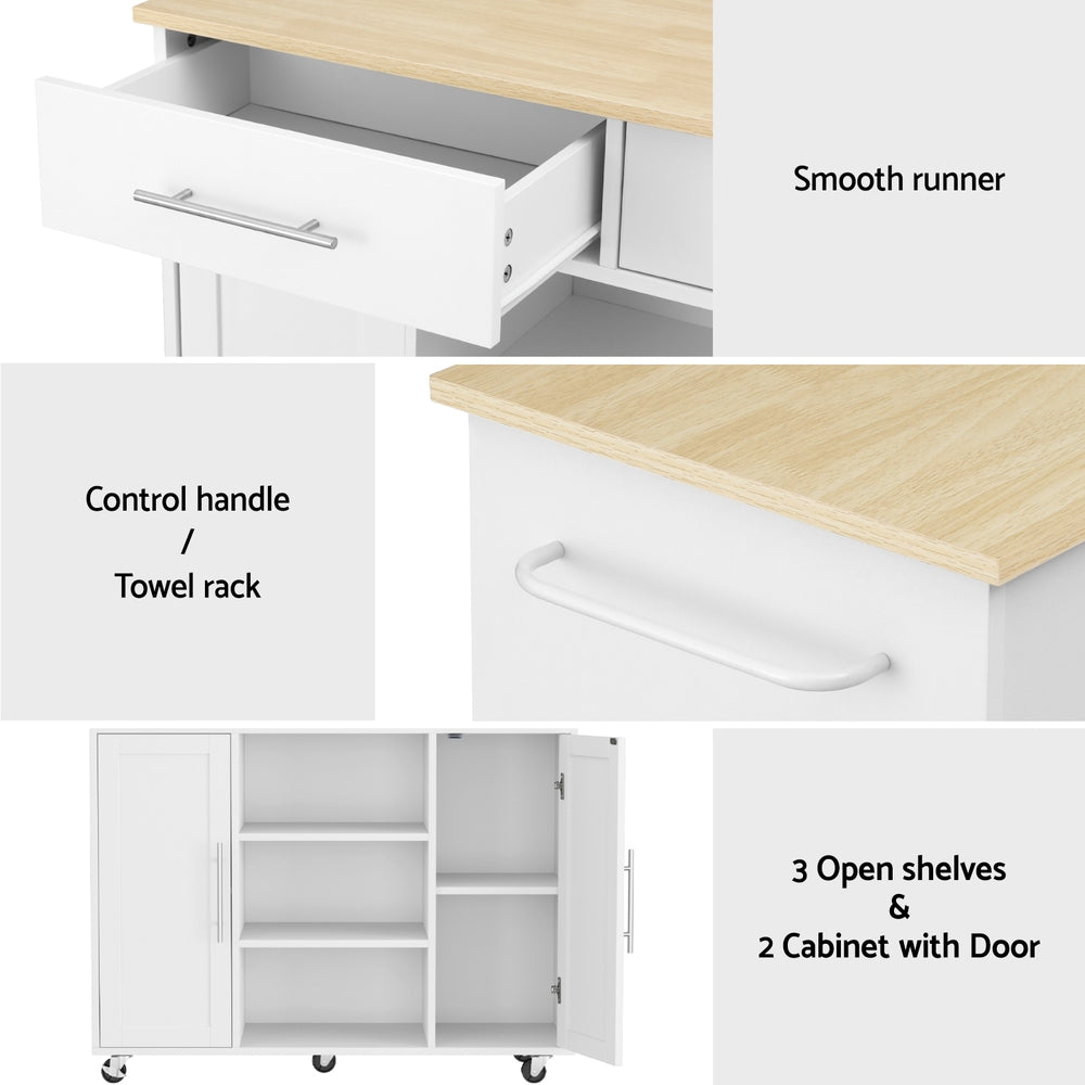 Work Benches: Artiss Kitchen Island Trolley Rolling Serving Cart Storage Drawer Cabinet 100cm White
