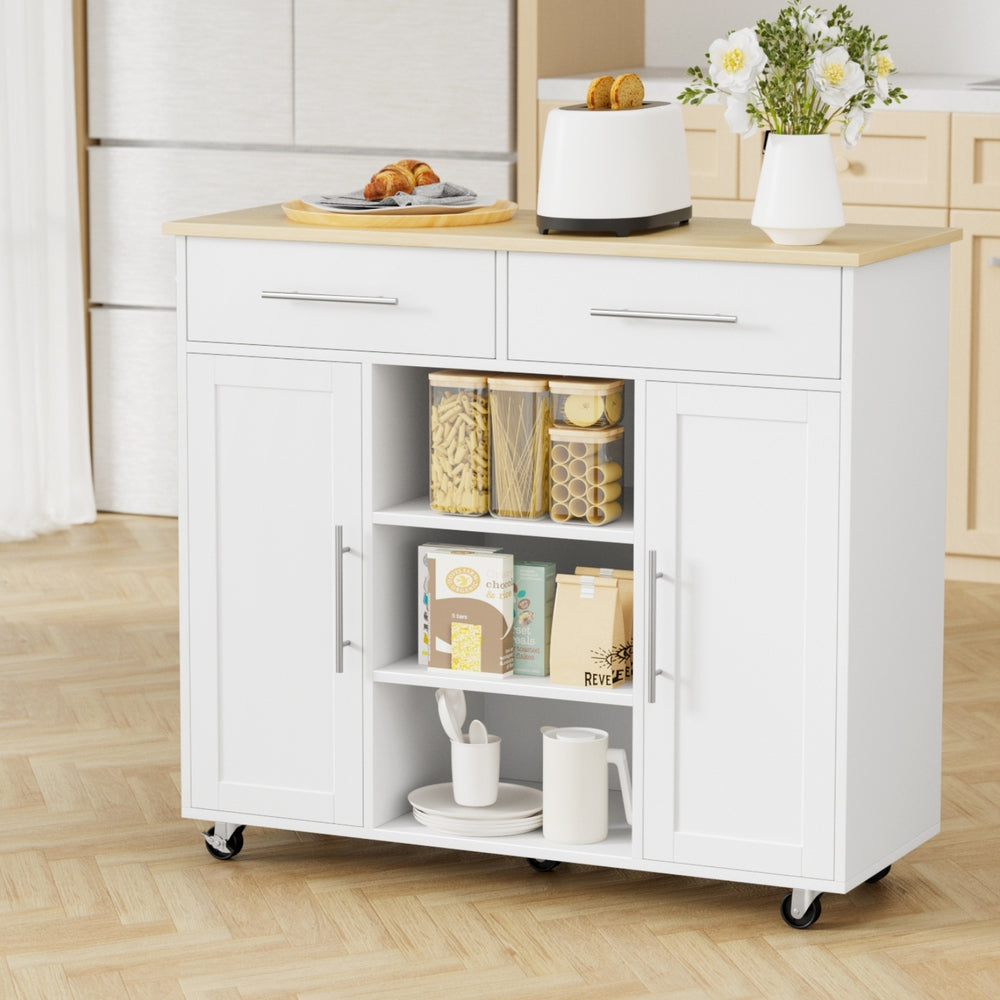 Work Benches: Artiss Kitchen Island Trolley Rolling Serving Cart Storage Drawer Cabinet 100cm White
