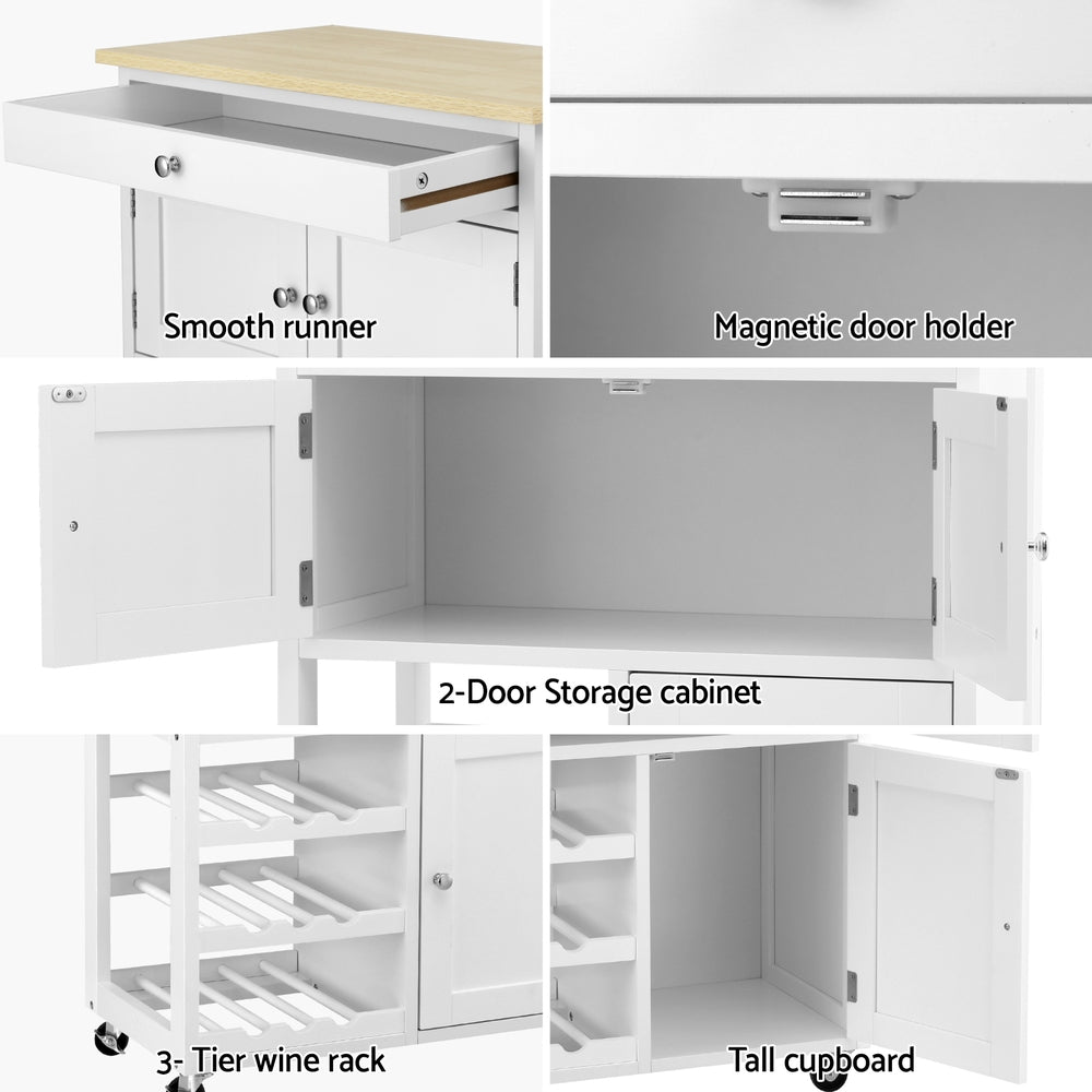 Work Benches: Artiss Kitchen Island Trolley Rolling Serving Cart Storage Cart Drawer Cupboard