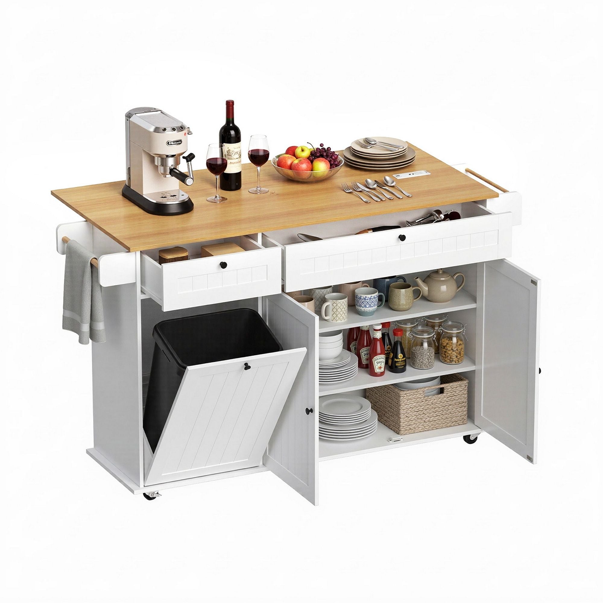 Artiss Kitchen Island Trolley Rolling Serving Cart Storage Drawer Cabinet 150cm White