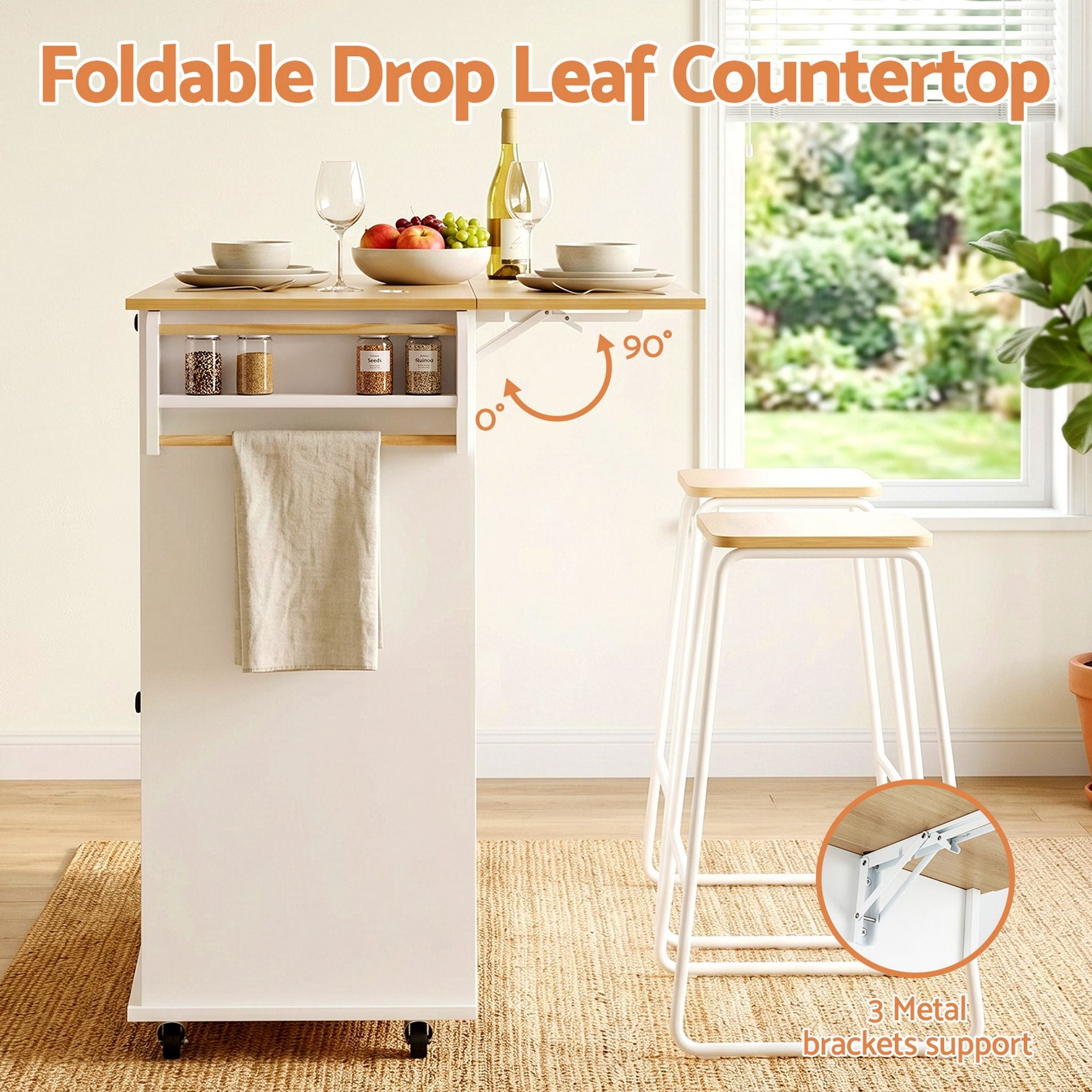 Artiss Kitchen Island Trolley Rolling Serving Cart Storage Drawer Cabinet 150cm White