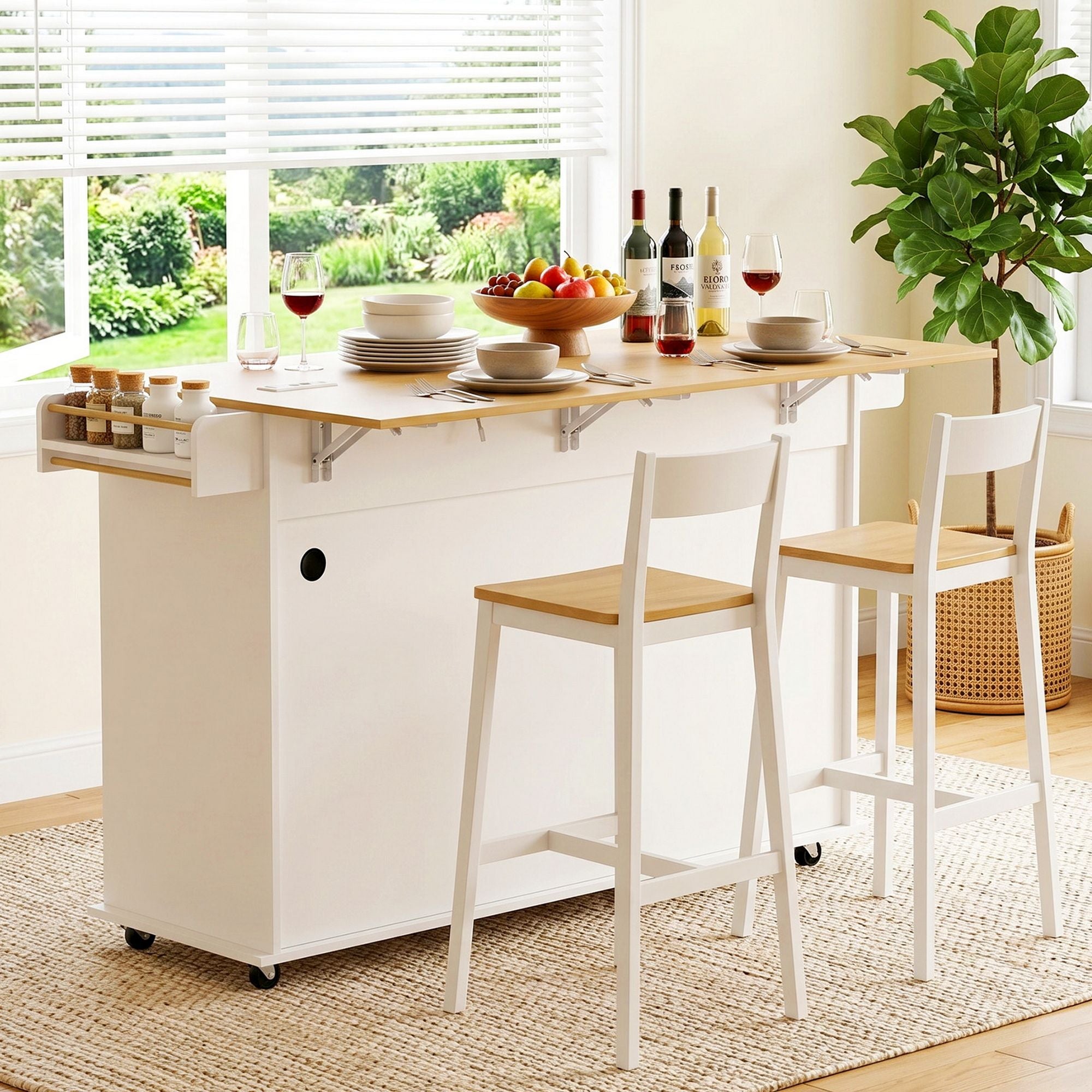 Artiss Kitchen Island Trolley Rolling Serving Cart Storage Drawer Cabinet 150cm White