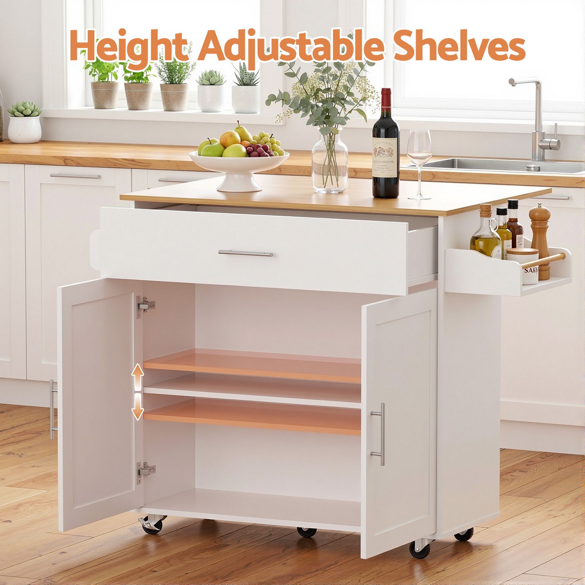 Artiss Kitchen Island Trolley Rolling Serving Cart Storage Drawer Cabinet 90cm White
