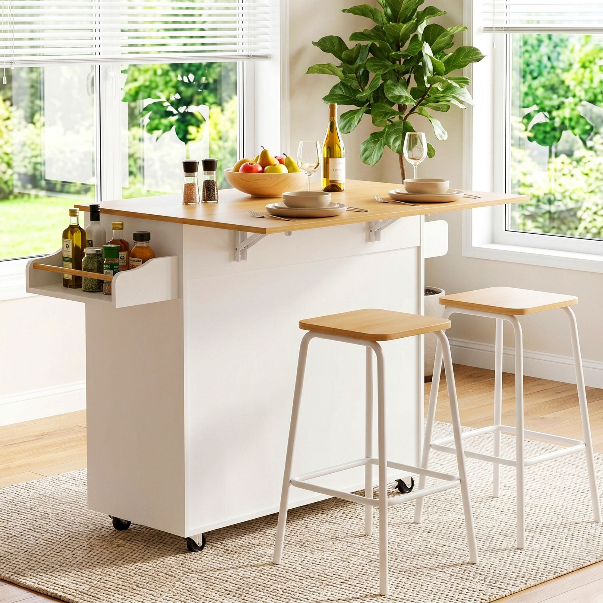 Artiss Kitchen Island Trolley Rolling Serving Cart Storage Drawer Cabinet 90cm White