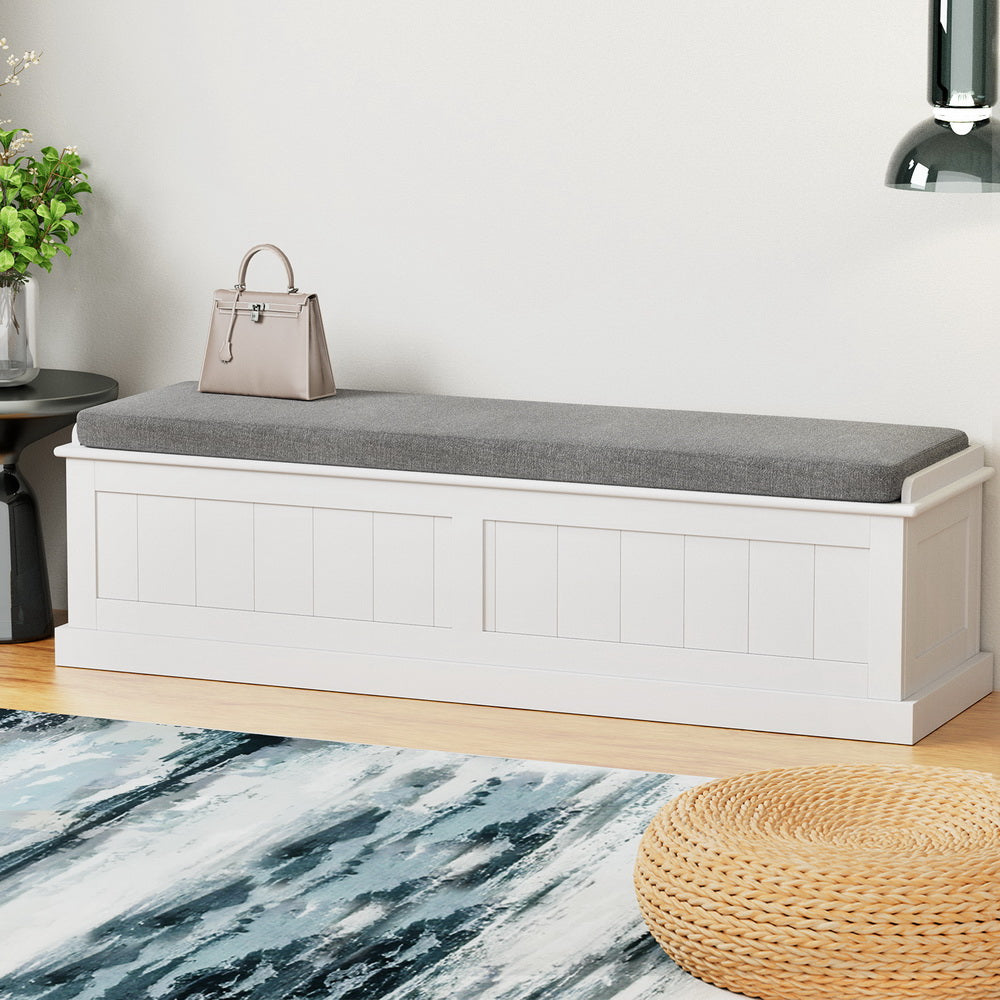 Ottomans & Footstools: Artiss Storage Ottoman Blanket Box 140cm Fluted Grey