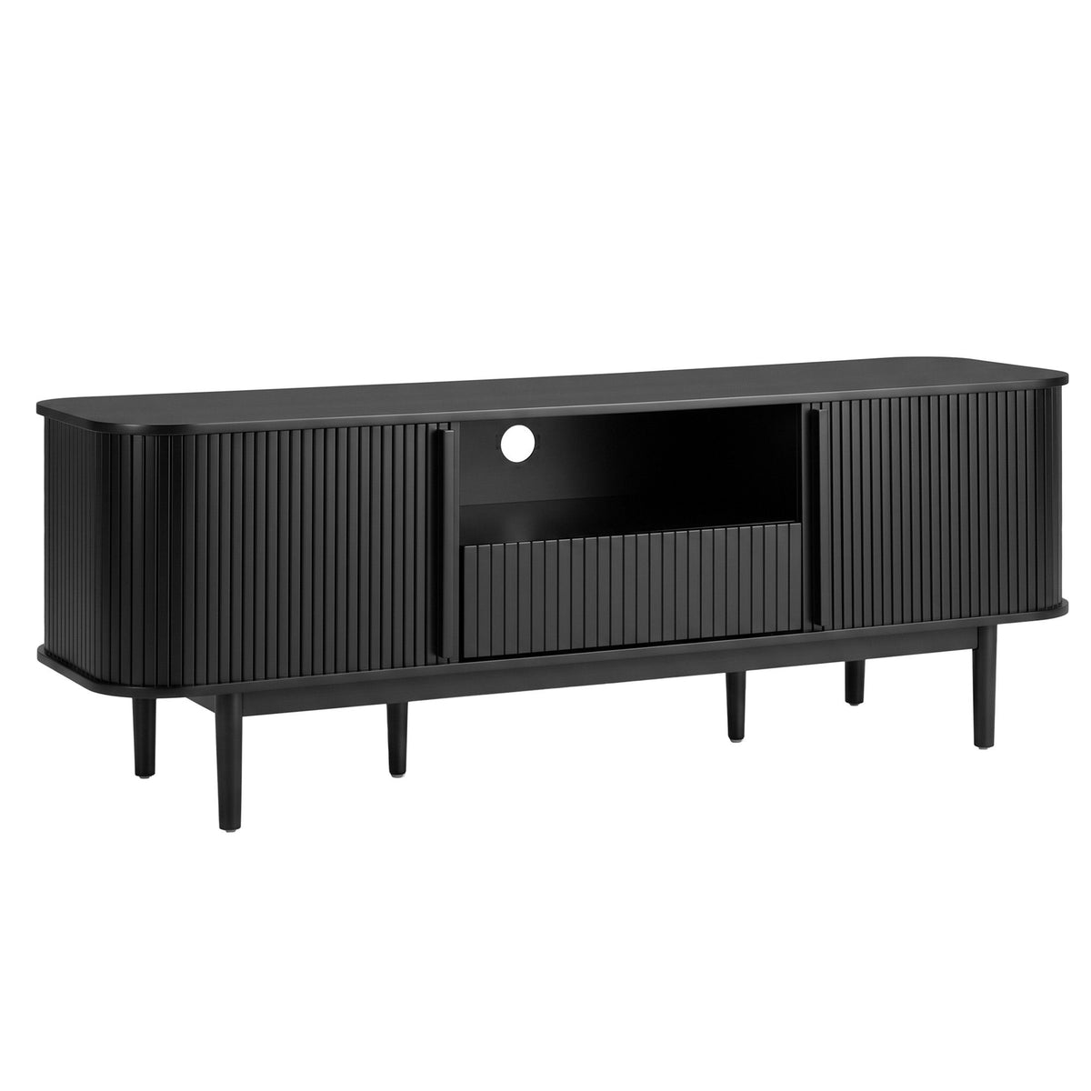 Artiss 160cm TV Unit Storage Drawer Curved Edge Sliding Fluted Style Door Black