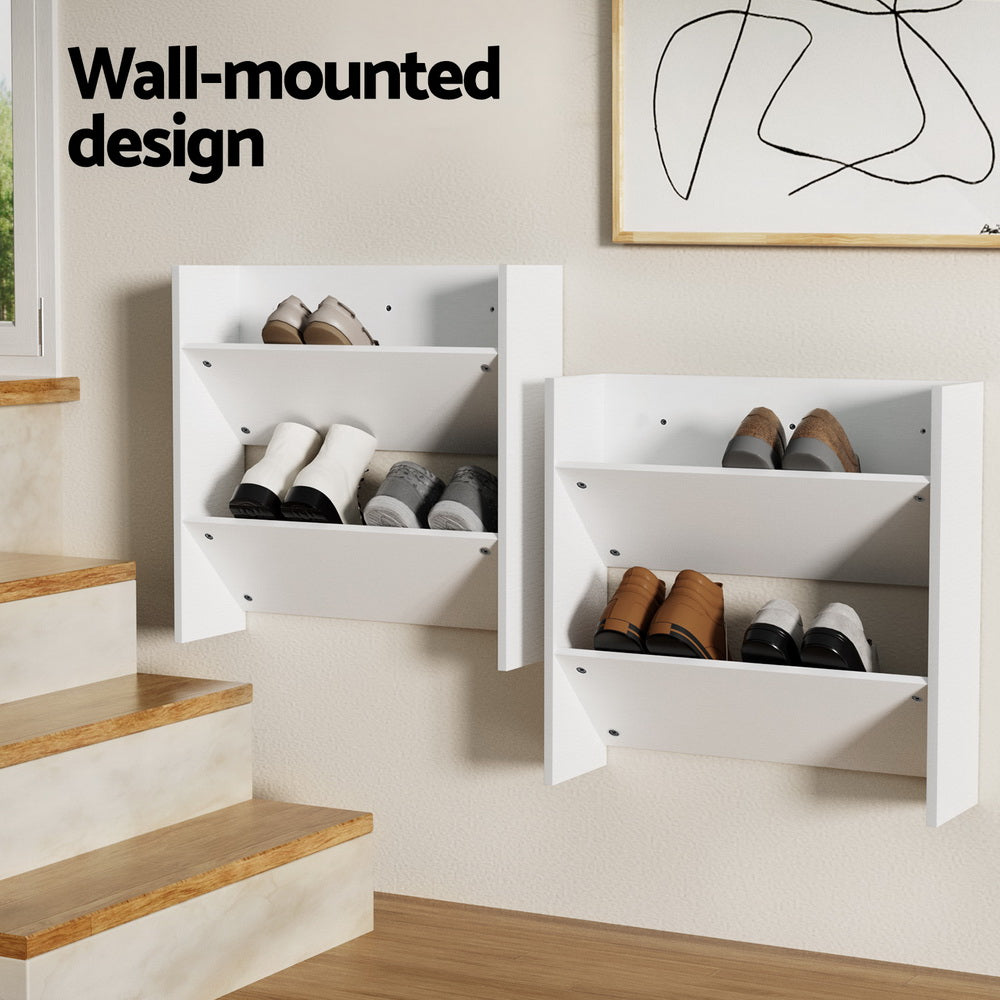 Shoe Storage: Artiss Shoe Rack 2-tier 12 Pairs Wall Mounted x2 - White