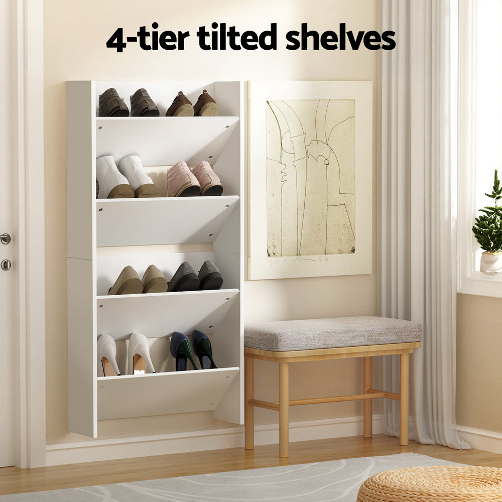 Shoe Storage: Artiss Shoe Rack 2-tier 12 Pairs Wall Mounted x2 - White
