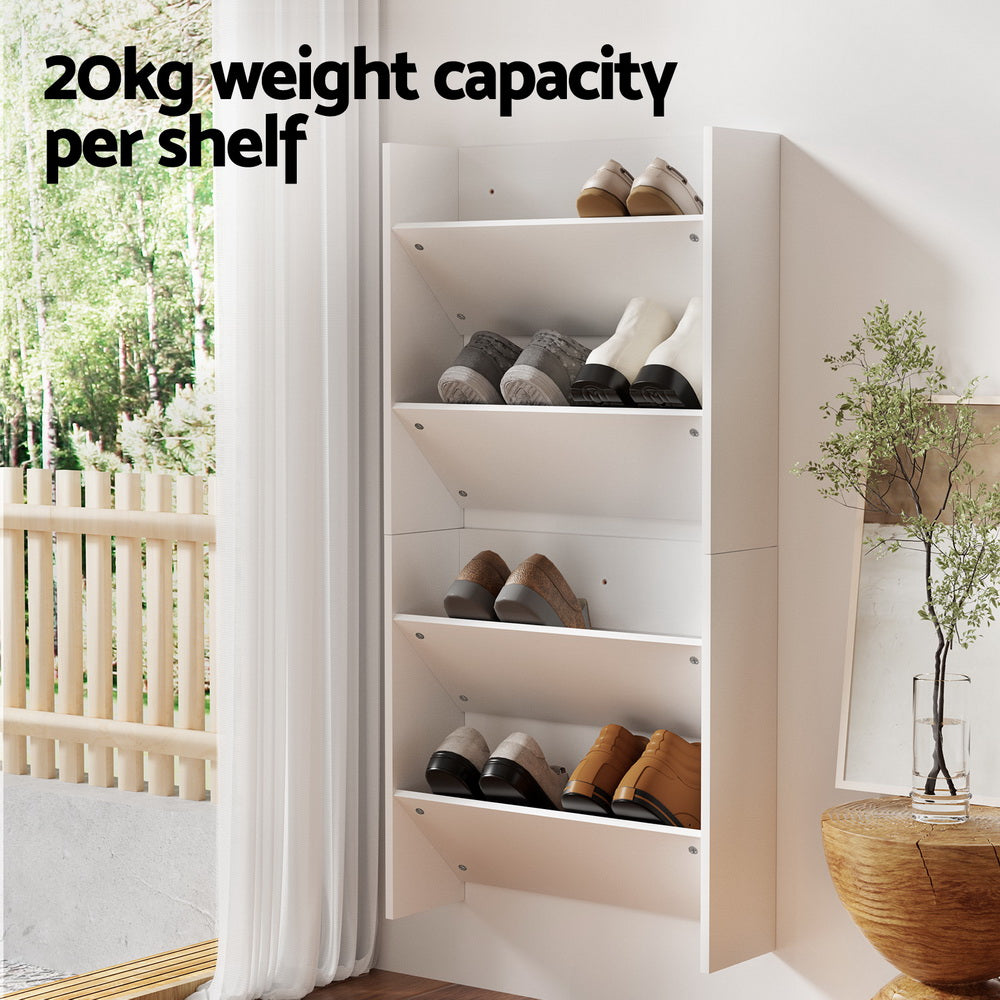 Shoe Storage: Artiss Shoe Rack 2-tier 12 Pairs Wall Mounted x2 - White