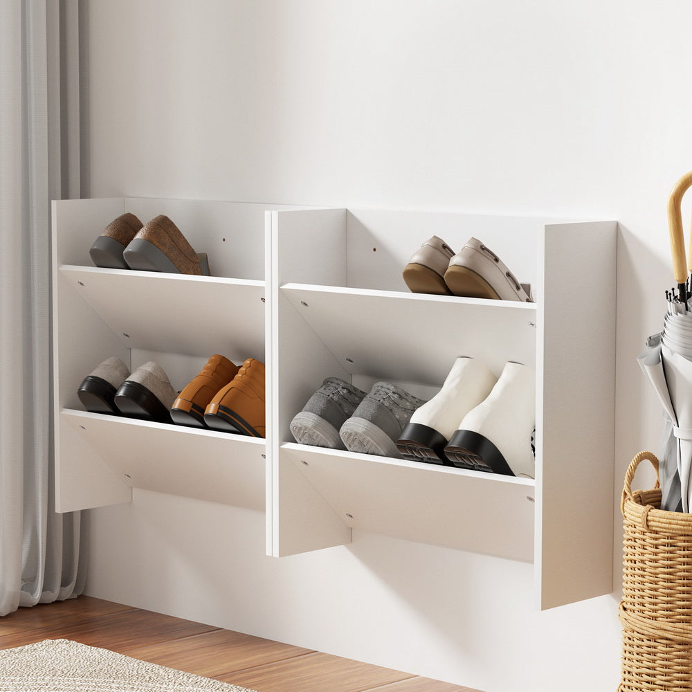 Shoe Storage: Artiss Shoe Rack 2-tier 12 Pairs Wall Mounted x2 - White