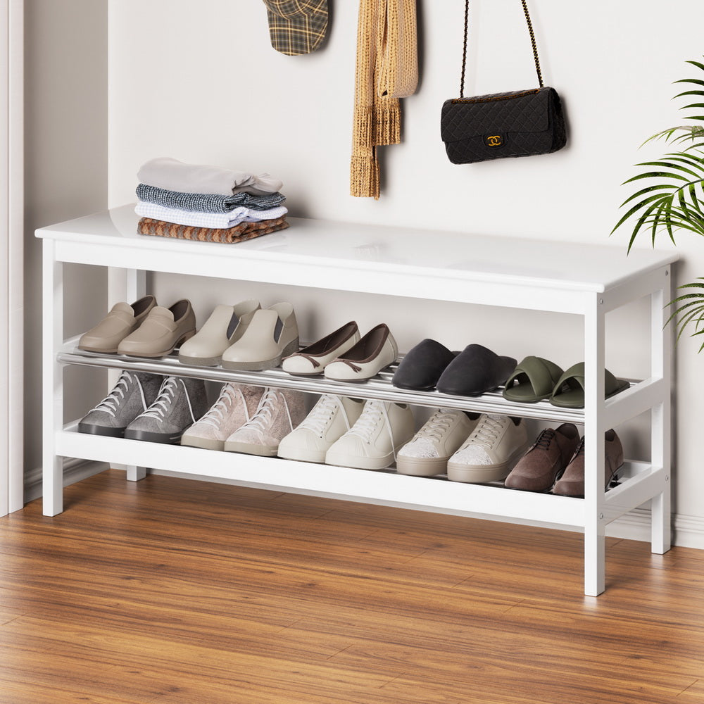 Shoe Storage: Artiss Shoe Rack Cabinet Bamboo Bench 10 Paris White