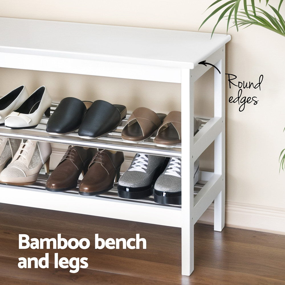 Shoe Storage: Artiss Shoe Rack Cabinet Bamboo Bench 10 Paris White