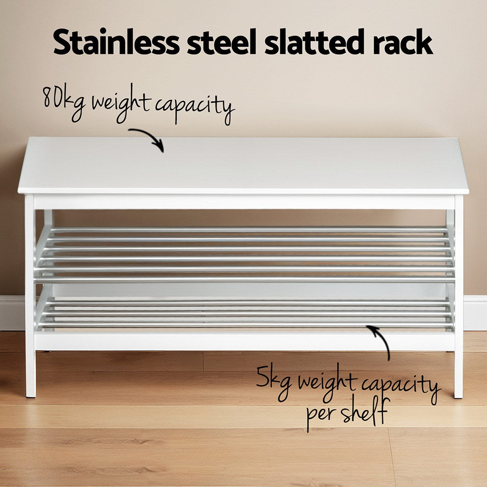 Shoe Storage: Artiss Shoe Rack Cabinet Bamboo Bench 10 Paris White