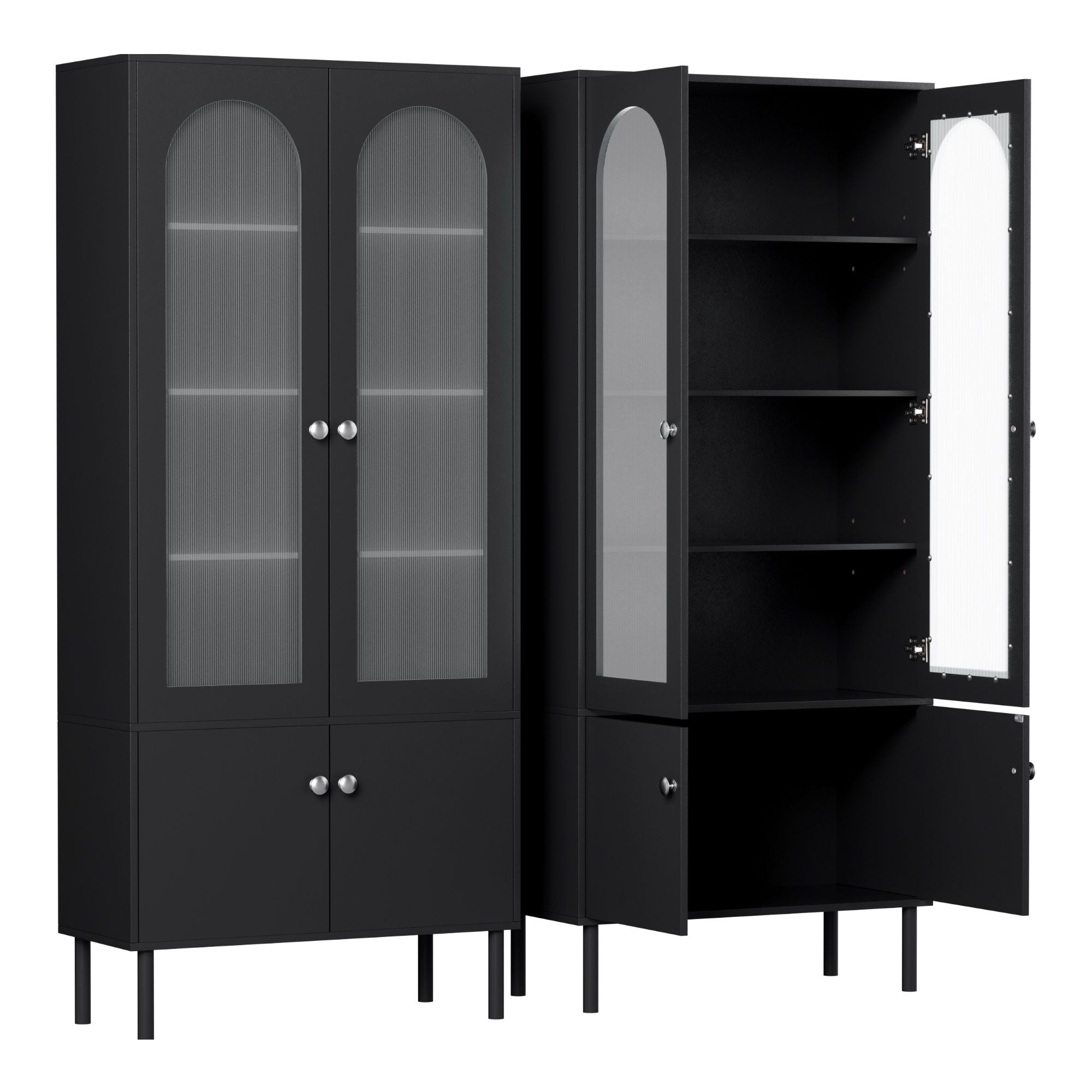 Artiss 2x Buffet Sideboard Cabinet Pantry 5-Tier Storage Cupboard Fluted Black