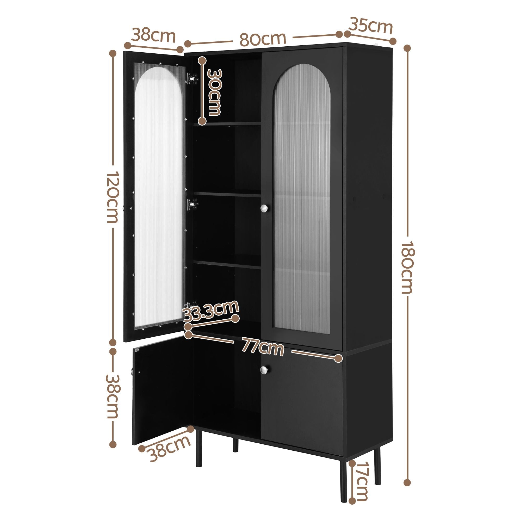 Artiss 2x Buffet Sideboard Cabinet Pantry 5-Tier Storage Cupboard Fluted Black