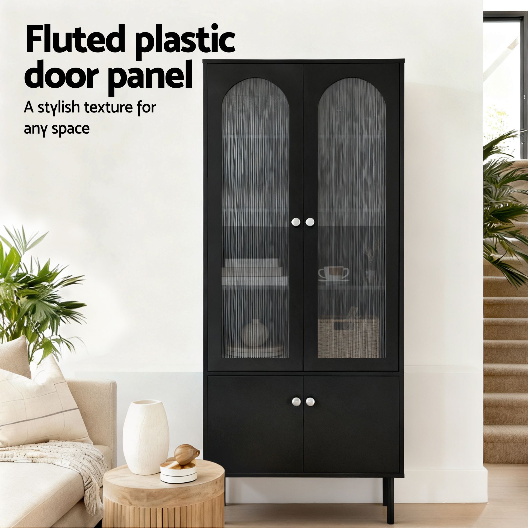 Artiss 2x Buffet Sideboard Cabinet Pantry 5-Tier Storage Cupboard Fluted Black