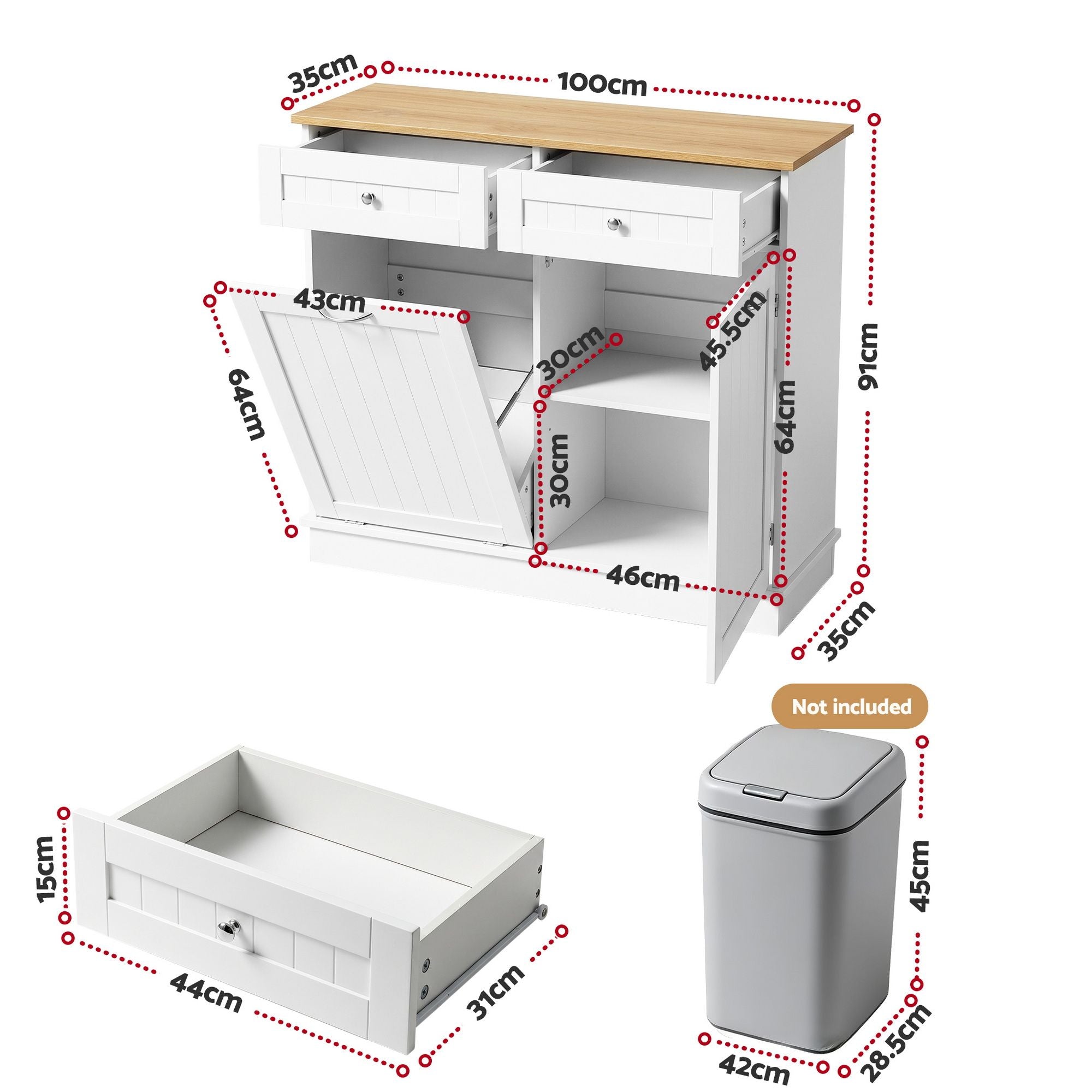 Artiss Buffet Sideboard Cabinet Kitchen Tilt Out Bin Holder Storage Cupboard