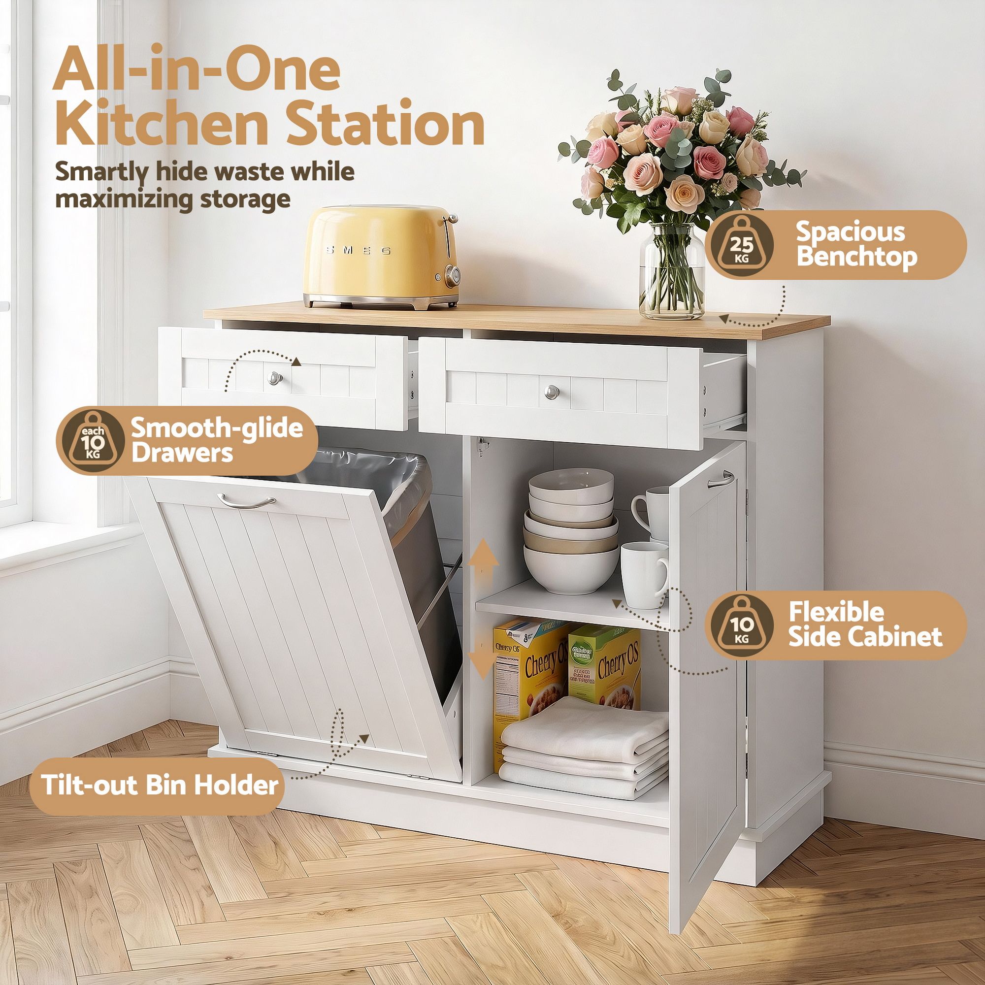Artiss Buffet Sideboard Cabinet Kitchen Tilt Out Bin Holder Storage Cupboard