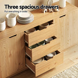 Buffets & Sideboards: Artiss Buffet Sideboard Cabinet Storage Kitchen Cupboard Drawers Round Edge Oak