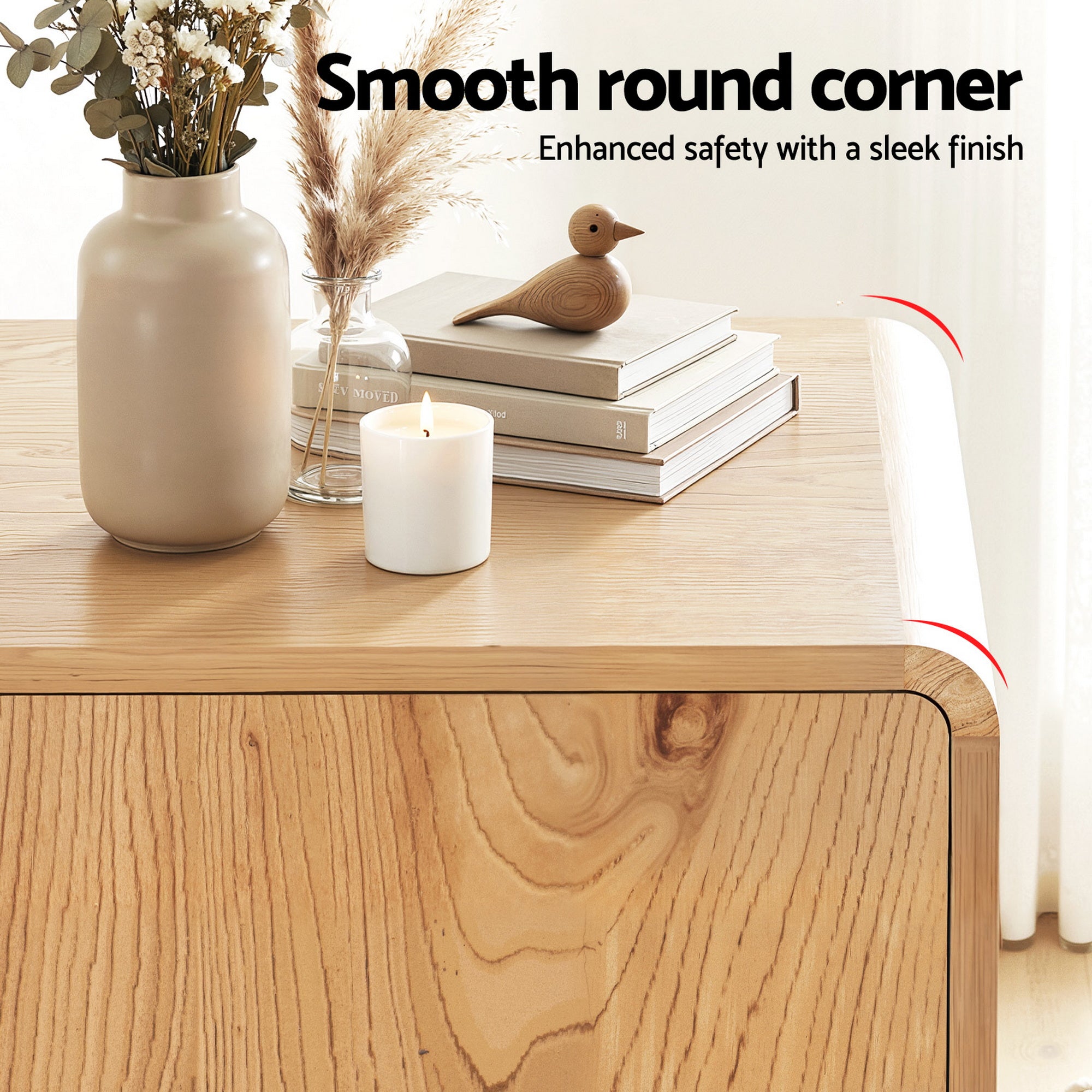 Buffets & Sideboards: Artiss Buffet Sideboard Cabinet Storage Kitchen Cupboard Drawers Round Edge Oak